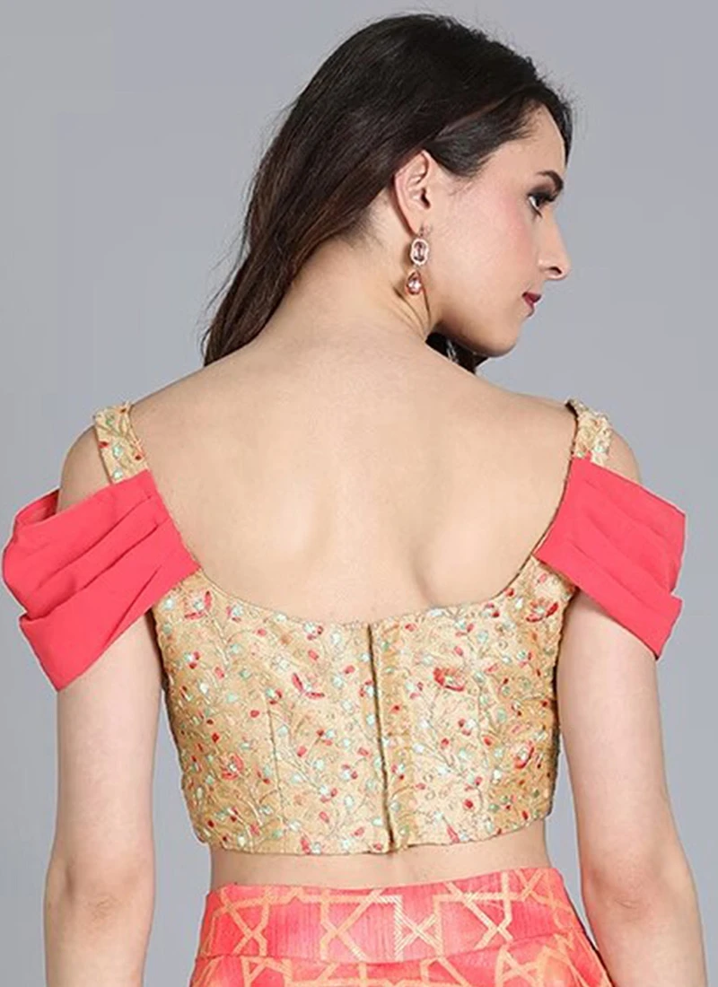 Beige Embroidered Blouse With Cowl Style Sleeve Wedding Wear 6 Beige Embroidered Blouse With Cowl Style Sleeve Wedding Wear - Image 4