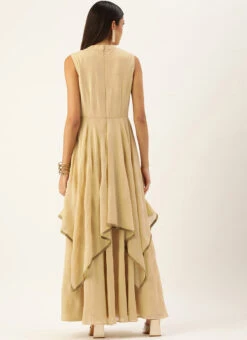 Beige Georgette Foil Printed Dress After Six Wear -Sari Grace Shop beige georgette foil printed dress DRBS02209651 b