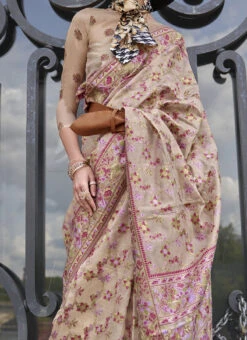Beige Organza Handloom Saree Festive Wear