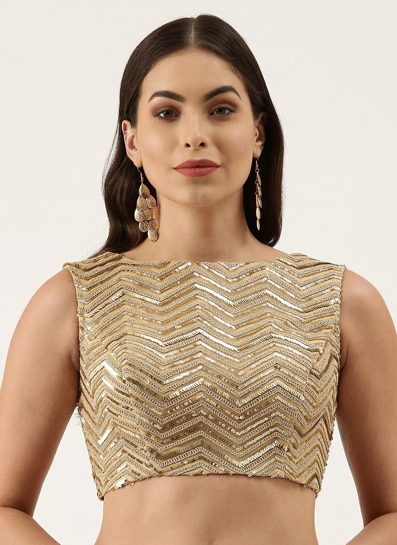 Beige Raw Silk Sequins Work Blouse Party Wear 5 Beige Raw Silk Sequins Work Blouse Party Wear - Image 3