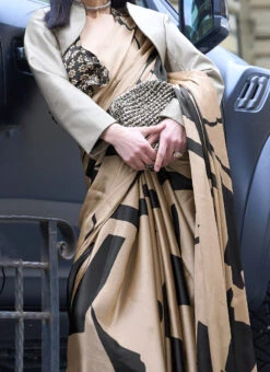 Beige Satin Blend Digital Print Saree After Six Wear