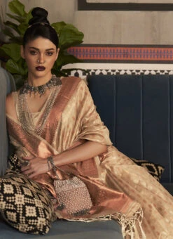 Beige Silk Jacquard Woven Saree Festive Wear 8 Beige Silk Jacquard Woven Saree Festive Wear -Sari Grace Shop beige silk jacquard woven saree sasli18301004 b