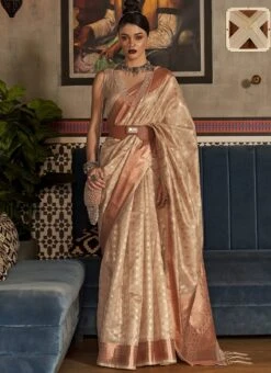 Beige Silk Jacquard Woven Saree Festive Wear 7 Beige Silk Jacquard Woven Saree Festive Wear -Sari Grace Shop beige silk jacquard woven saree sasli18301004 u