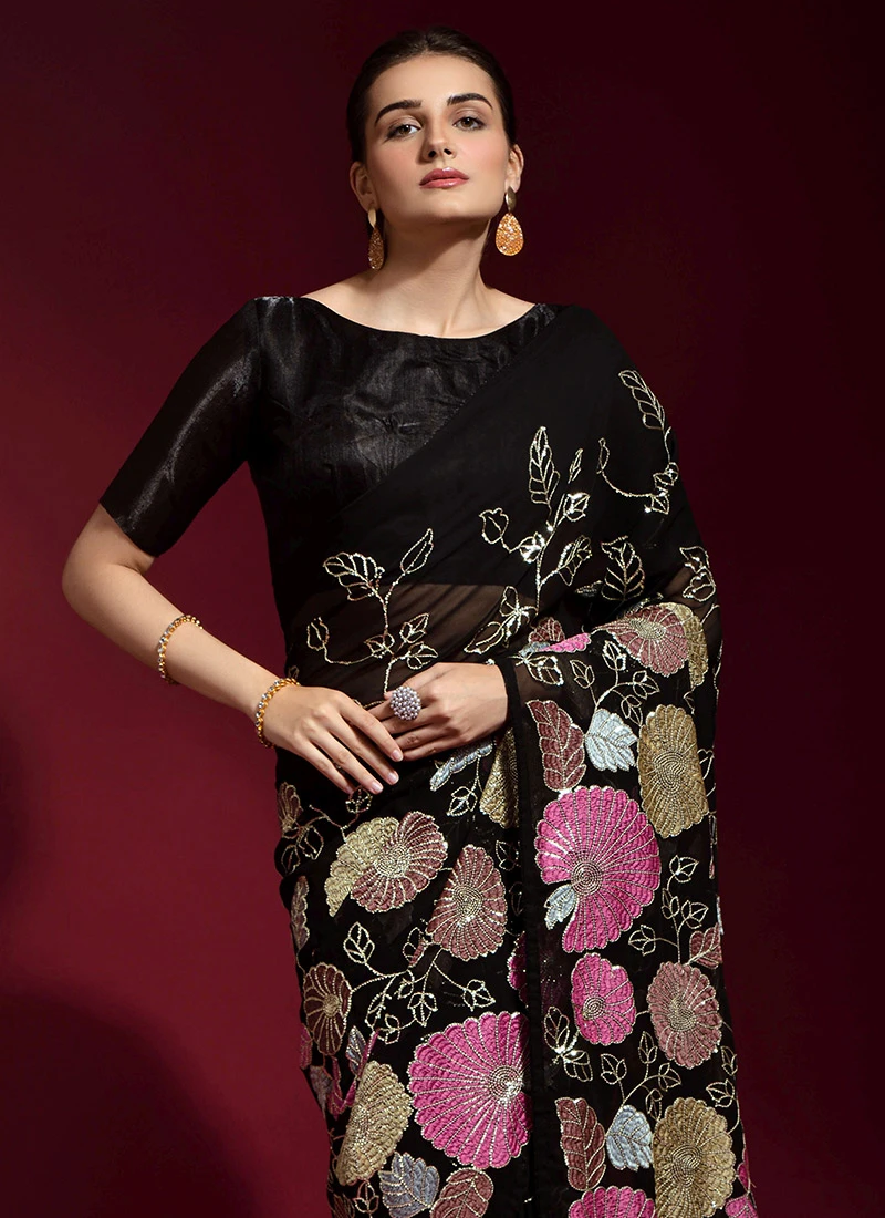 Black Banglori Silk Embroidery Saree Party Wear 6 Black Banglori Silk Embroidery Saree Party Wear - Image 4