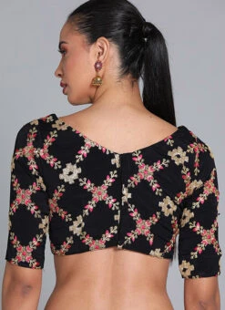 Black Chinon Embroidered Blouse Festive Wear 9 Black Chinon Embroidered Blouse Festive Wear -Sari Grace Shop black chinon embroidered blouse BLBS02209589 b