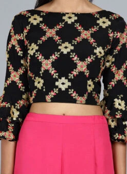 Black Chinon Embroidered Blouse Festive Wear Party Wear