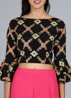 Black Chinon Embroidered Blouse Festive Wear Party Wear -Sari Grace Shop black chinon embroidered blouse BLBS02209591 u