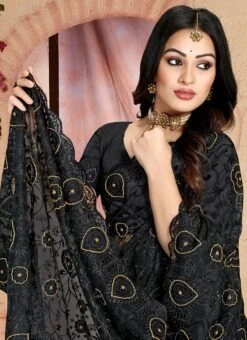 Black Color Resham Embroidery Khatli Handwork Net Saree Party Wear -Sari Grace Shop black color resham embroidery khatli handwork net saree sasun1891 b