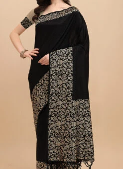 Black Color Zari Woven Border Banglori Raw Silk Saree Festive Wear