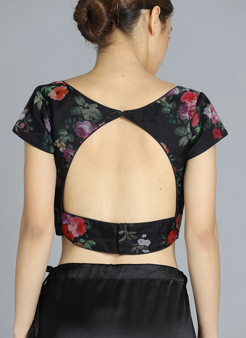 Black Digital Printed Organza Blouse Festive Wear 6 Black Digital Printed Organza Blouse Festive Wear - Image 4