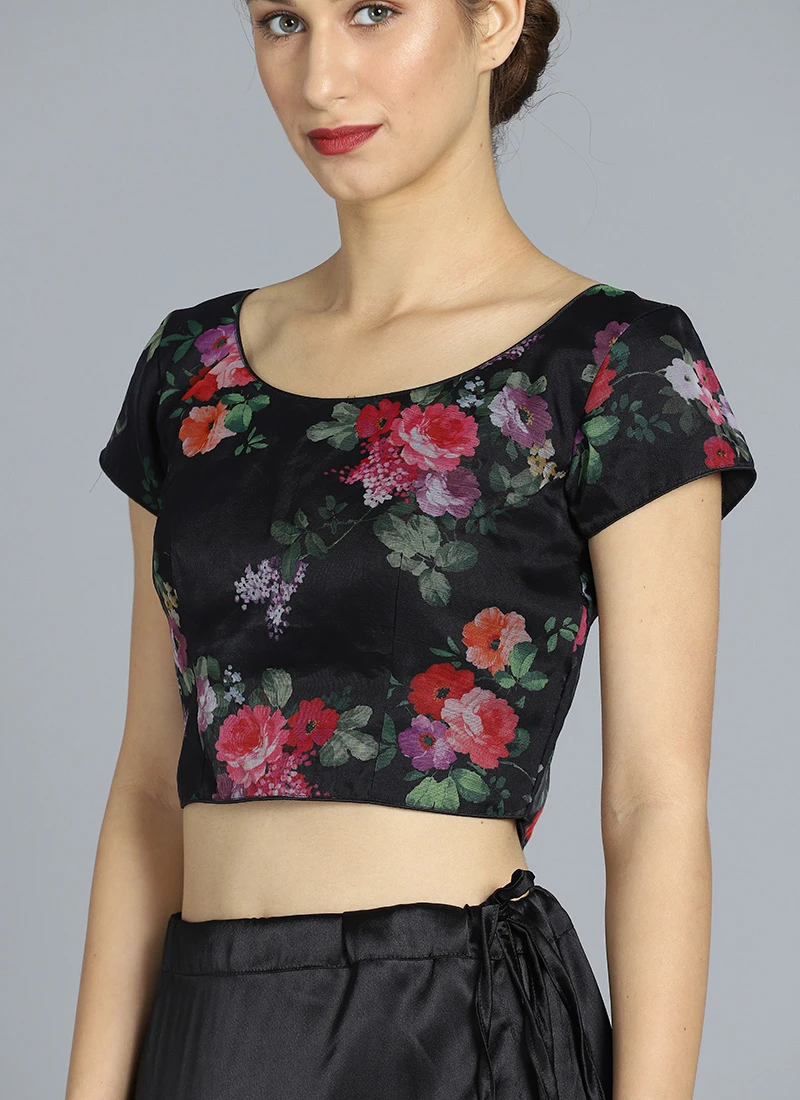 Black Digital Printed Organza Blouse Festive Wear 5 Black Digital Printed Organza Blouse Festive Wear - Image 3