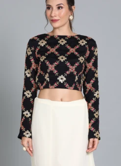 Black Embroidered Belt Blouse Festive Wear 9 Black Embroidered Belt Blouse Festive Wear -Sari Grace Shop black embroidered belt blouse BLBS02209609 b