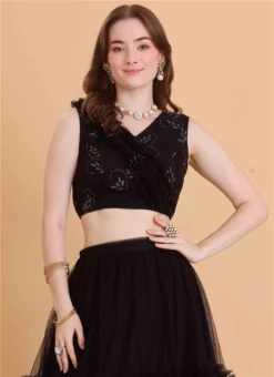 Black Embroidered Organza Blouse Festive Wear -Sari Grace Shop black embroidered organza blouse BLBS02309139 u