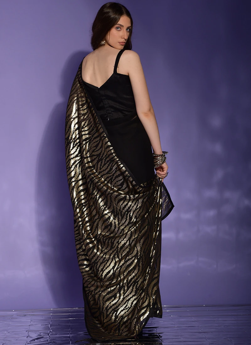 Black Faux Georgette Sequins Saree Party Wear 6 Black Faux Georgette Sequins Saree Party Wear - Image 4