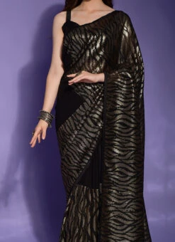 Black Faux Georgette Sequins Saree Party Wear