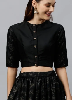 Black Foil Printed Jewel Neck Blouse Festive Wear 9 Black Foil Printed Jewel Neck Blouse Festive Wear -Sari Grace Shop black foil printed jewel neck blouse BLBS02209582 b