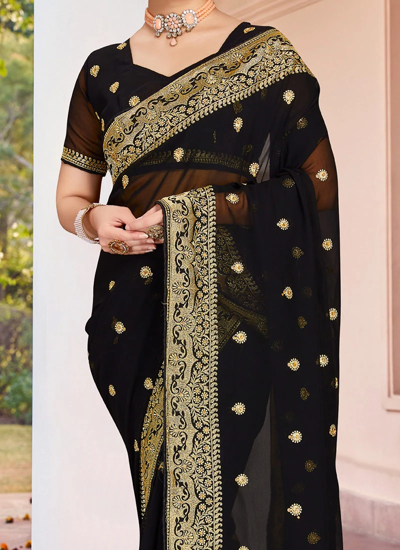 Black Georgette Zari Embroidery Work Saree Festive Wear 3 Black Georgette Zari Embroidery Work Saree Festive Wear