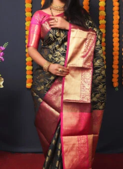 Black Kancheepuram Silk Zari Weaving Work Saree Festive Wear