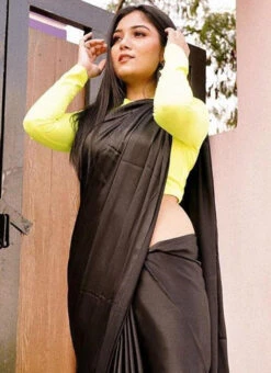 Black Satin Blend Sari Party Wear 9 Black Satin Blend Sari Party Wear -Sari Grace Shop black satin blend sari sauhoa029 b