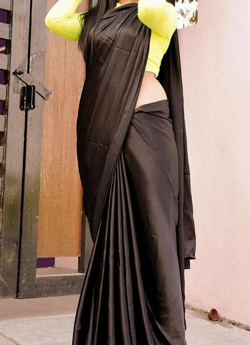 Black Satin Blend Sari Party Wear 3 Black Satin Blend Sari Party Wear