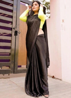 Black Satin Blend Sari Party Wear 8 Black Satin Blend Sari Party Wear -Sari Grace Shop black satin blend sari sauhoa029 u