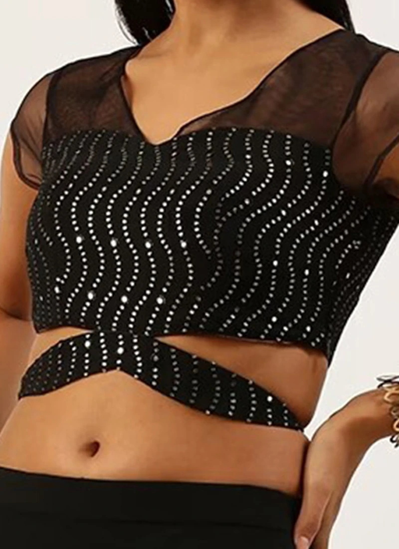 Black Sequins Embroidered Blouse Festive Wear 3 Black Sequins Embroidered Blouse Festive Wear