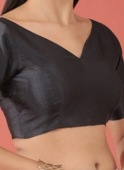 Black Silk Solid Stitched Readymade Blouse Party Wear