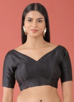 Black Silk Solid Stitched Readymade Blouse Party Wear -Sari Grace Shop black silk solid stitched readymade blouse blspfb229b u