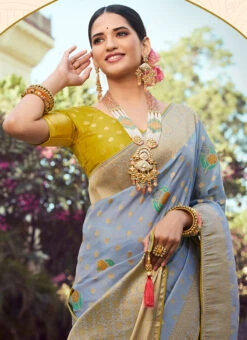 Blue Art Silk Jacquard Sari Festive Wear -Sari Grace Shop blue art silk jacquard sari sasli21214402 b
