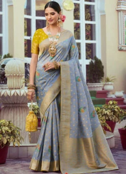 Blue Art Silk Jacquard Sari Festive Wear -Sari Grace Shop blue art silk jacquard sari sasli21214402 u