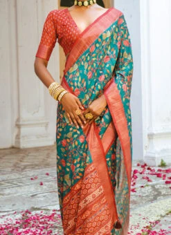 Blue Art Silk Printed Saree After Six Wear