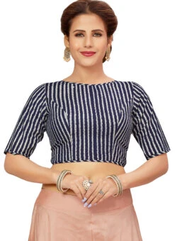 Blue Blended Cotton Blouse After Six Wear 8 Blue Blended Cotton Blouse After Six Wear -Sari Grace Shop blue blended cotton blouse blmff1832bl u