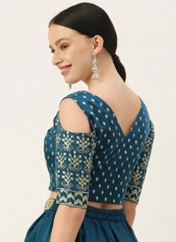 Blue Chanderi Art Silk Blouse Festive Wear -Sari Grace Shop blue chanderi art silk blouse BLBS02305267 b