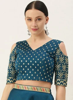 Blue Chanderi Art Silk Blouse Festive Wear -Sari Grace Shop blue chanderi art silk blouse BLBS02305267 u