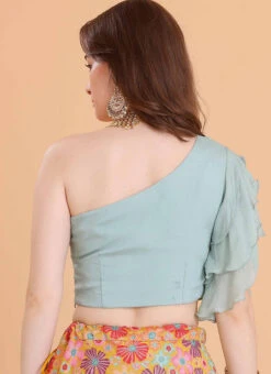 Blue Chinon One Shouldered Blouse Festive Wear 9 Blue Chinon One Shouldered Blouse Festive Wear -Sari Grace Shop blue chinon one shouldered blouse BLBS02309114 b