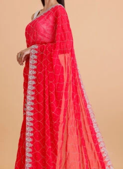 Pink Color Faux Georgette Handwork Saree Party Wear
