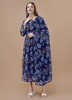 Blue Faux Georgette Digital Print Fit And Flare Dress After Six Wear 7 Blue Faux Georgette Digital Print Fit And Flare Dress After Six Wear -Sari Grace Shop blue faux georgette digital print fit and flare dress drssck6006 u