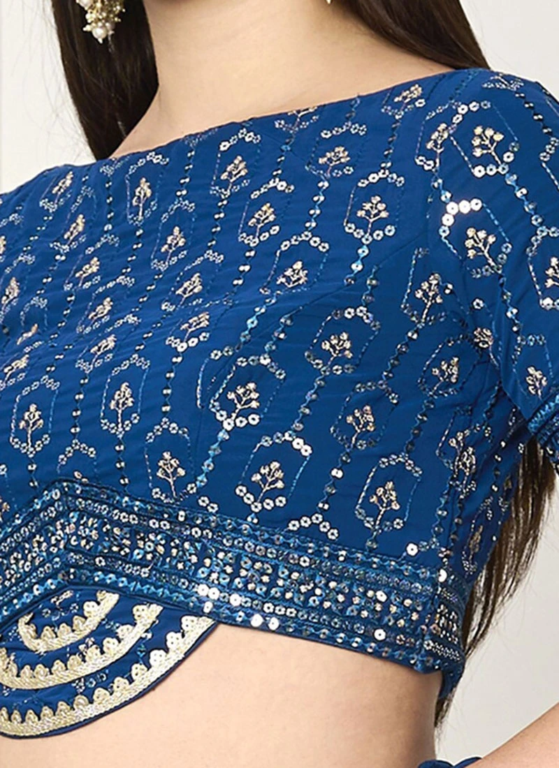 Blue Georgette Embroidered Boat Neck Blouse Wedding Wear 3 Blue Georgette Embroidered Boat Neck Blouse Wedding Wear