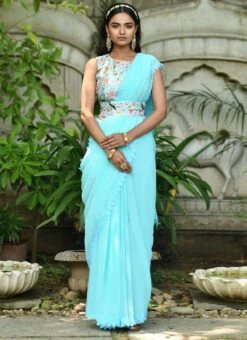 Blue Georgette Saree Party Wear -Sari Grace Shop blue georgette saree sasacu7677 u