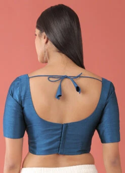 Blue Silk Solid Stitched Readymade Blouse Party Wear -Sari Grace Shop blue silk solid stitched readymade blouse blspfb237bl b