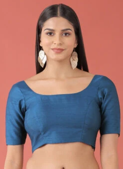 Blue Silk Solid Stitched Readymade Blouse Party Wear -Sari Grace Shop blue silk solid stitched readymade blouse blspfb237bl u