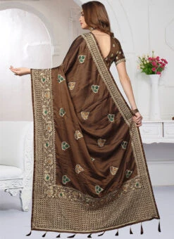 Brown Embroidered Saree Party Wear 9 Brown Embroidered Saree Party Wear -Sari Grace Shop brown embroidered saree sasnf1687 b