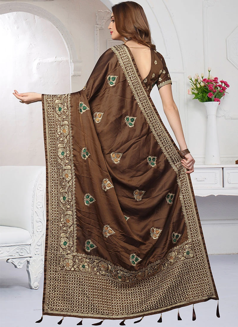 Brown Embroidered Saree Party Wear 6 Brown Embroidered Saree Party Wear - Image 4