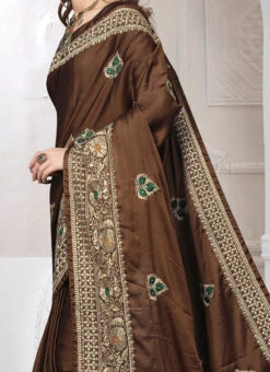 Brown Embroidered Saree Party Wear