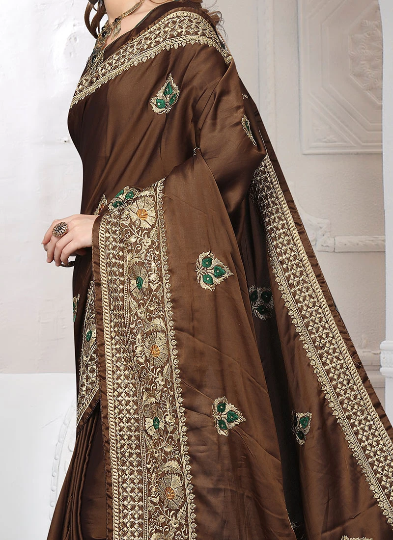 Brown Embroidered Saree Party Wear 3 Brown Embroidered Saree Party Wear