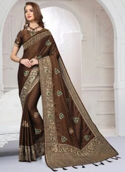 Brown Embroidered Saree Party Wear 8 Brown Embroidered Saree Party Wear -Sari Grace Shop brown embroidered saree sasnf1687 u