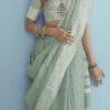 Chikankari Weaved Boder Soft Linen Silk Green Color Saree Festive Wear -Sari Grace Shop chikankari weaved boder soft linen silk green color saree samam1736 l