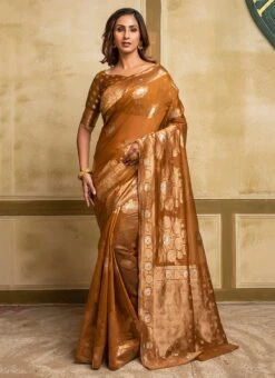 Copper Brown Span Cotton Jacquard Work Saree Party Wear 8 Copper Brown Span Cotton Jacquard Work Saree Party Wear -Sari Grace Shop copper brown span cotton jacquard work saree sasli1397233 u