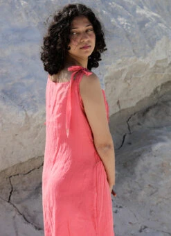 Coral Pink Embroidery Silk Dress Party Wear -Sari Grace Shop coral pink embroidery silk dress drsbadjadrc03 b