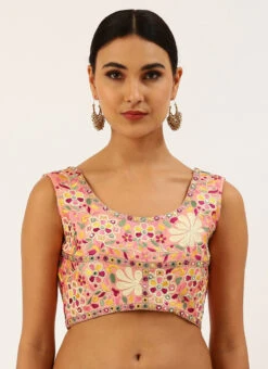 Coral Pink Silk Embroidered Work Blouse Party Wear 8 Coral Pink Silk Embroidered Work Blouse Party Wear -Sari Grace Shop coral pink silk embroidered work blouse blspfb134c u